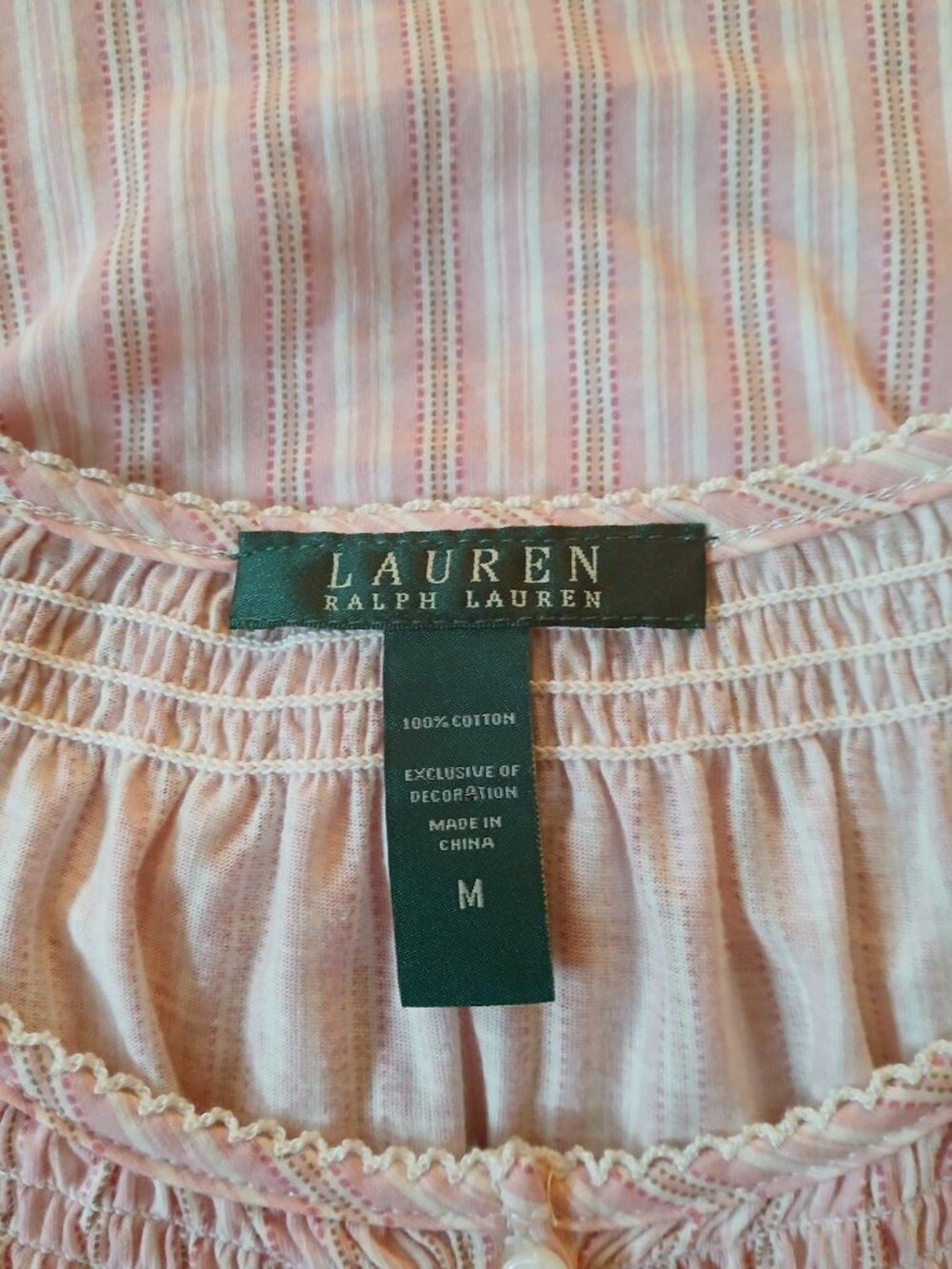 Lauren Ralph Lauren pink striped cotton peasant dress like new size M - Picture 4 of 7